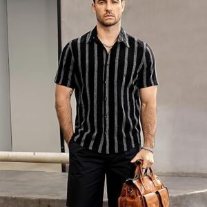 VATPAVE Mens Summer Striped Shirts Button Down Short Sleeve Vintage Beach Hawaiian Shirts with Pocket